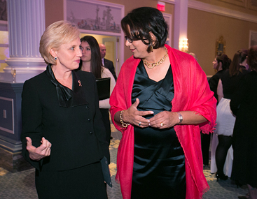 <div>
NJ Lieutenant Governor Kim Guadagno (L) is greeted by Subha V. Barry (R), CINJ Foundation Board of Trustees Chair.</div>
<div>
NJ Lieutenant Governor Kim Guadagno (L) is greeted by Subha V. Barry (R), CINJ Foundation Board of Trustees Chair.</div>