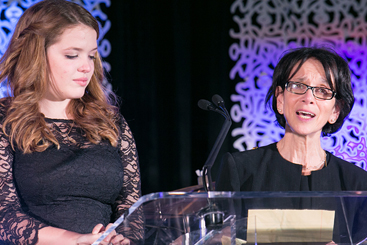 <div>
Ruth Saletsky Kamen, PhD (R) and Libby Kamen (L) accept the Award of Hope for Leadership in Research and Patient Care on behalf of Barton A. Kamen, MD, PhD.</div>
<div>
Ruth Saletsky Kamen, PhD (R) and Libby Kamen (L) accept the Award of Hope for Leadership in Research and Patient Care on behalf of Barton A. Kamen, MD, PhD.</div>
