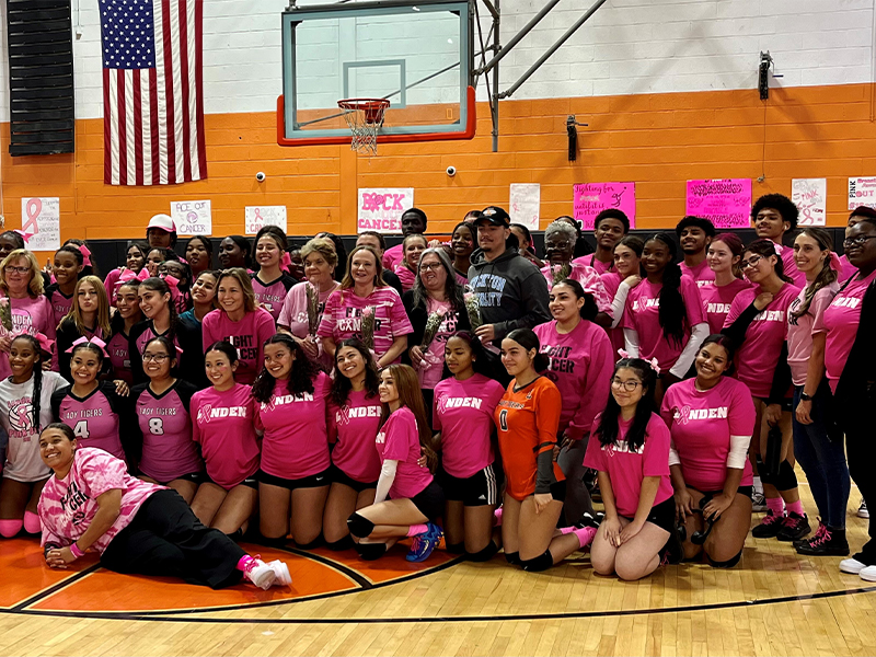 Linden High School breast cancer basketball game team photo