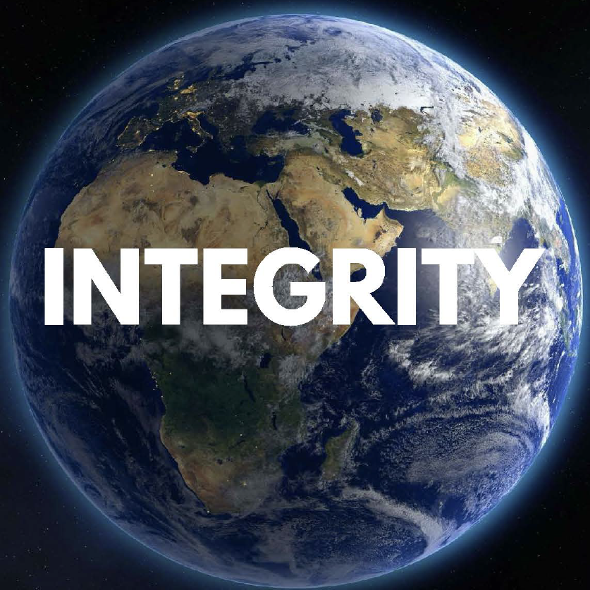 image of the planet earth with the word Integrity overlaid