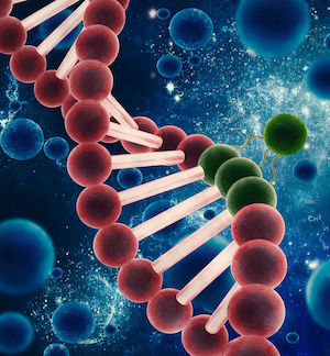 illustration of stem cells and DNA helix