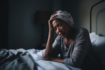 Woman tired in bed