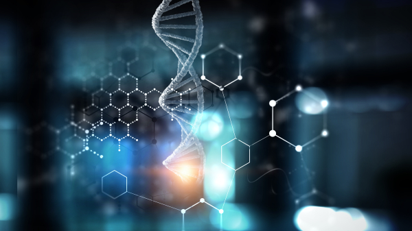 DNA strand surrounded by molecules