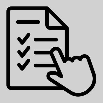icon of illustrated hand pointing to a list with checked off items