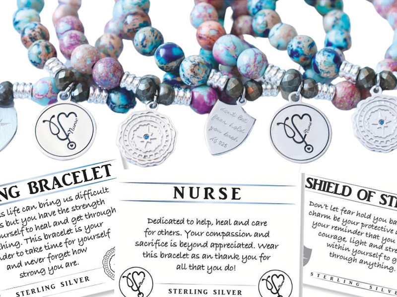 Venus Jewelers bracelets with description cards