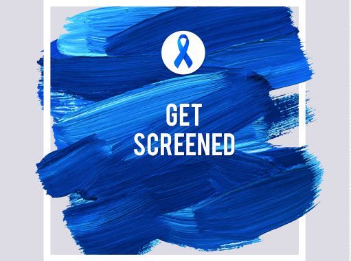 illustration saying get screened on blue background